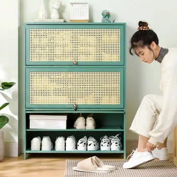 Японские шкафы для обуви из ротанга Шкаф для хранения в домашней спальне Современная домашняя мебель Пыленепроницаемый входной шкаф для обуви большой емкости